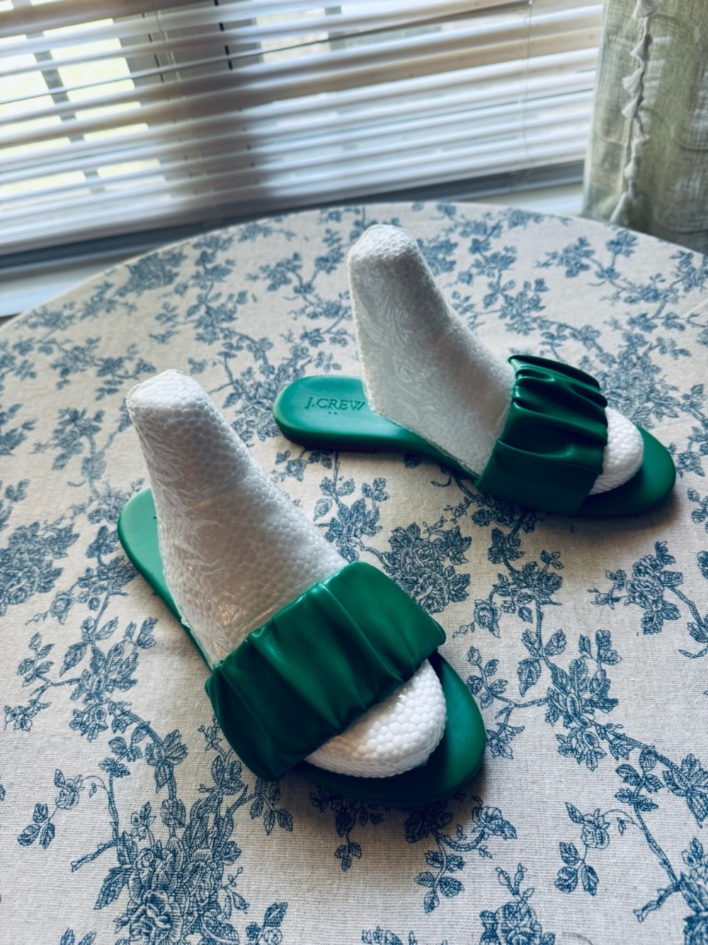 J. Crew Emerald Green Ruffle Slide Sandals